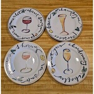 Rosanna Wine Country Salad Plates Set Of 4 Made In Italy 8" Gold Rim